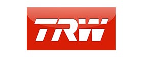 A red and white logo for trw