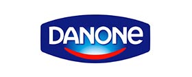 A blue and white logo of danone.