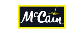 A black and yellow logo for mccain foods.
